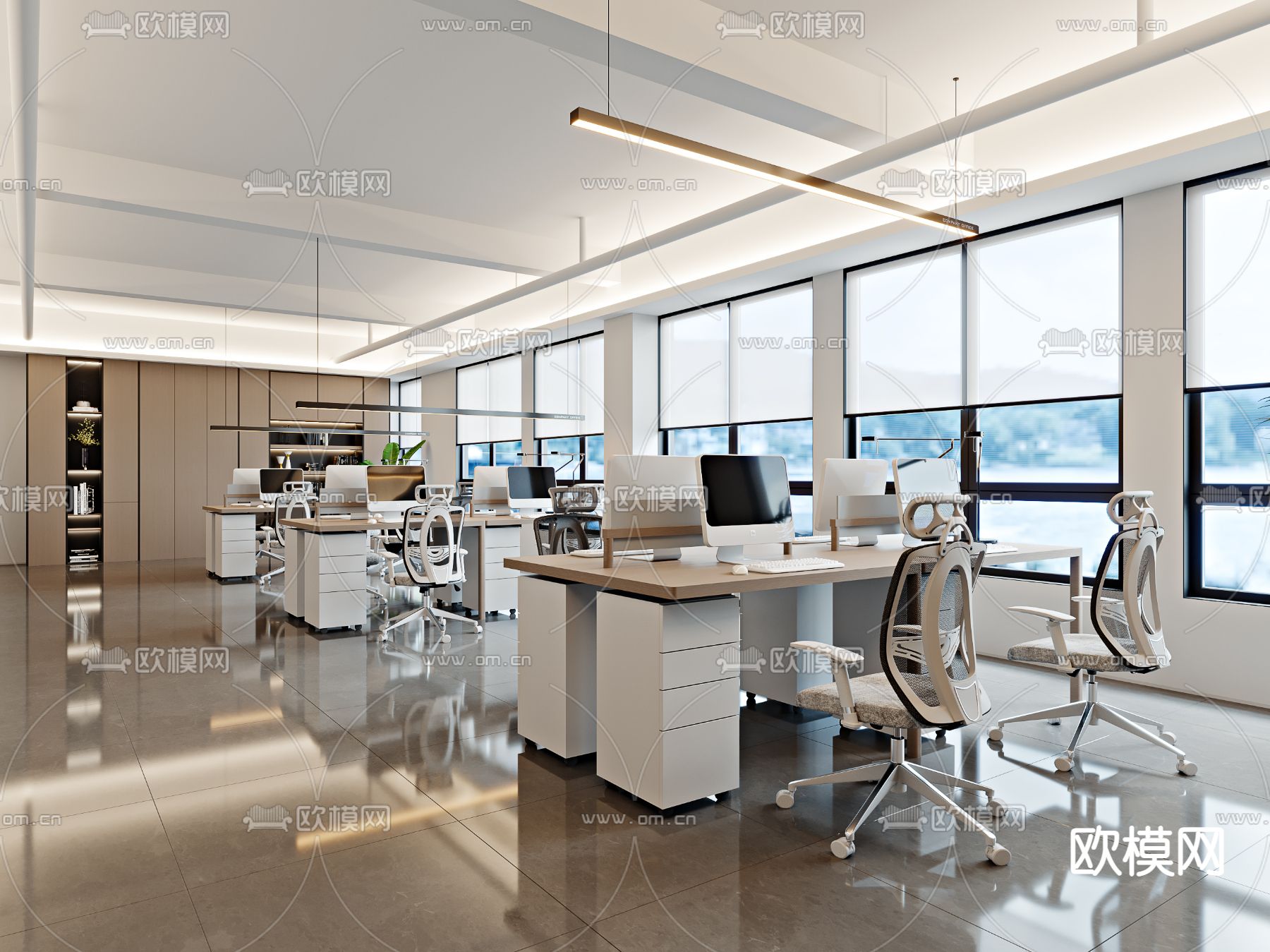敞开式办公区 办公室3d模型下载_ID12205748_3dmax免费模型-欧模网