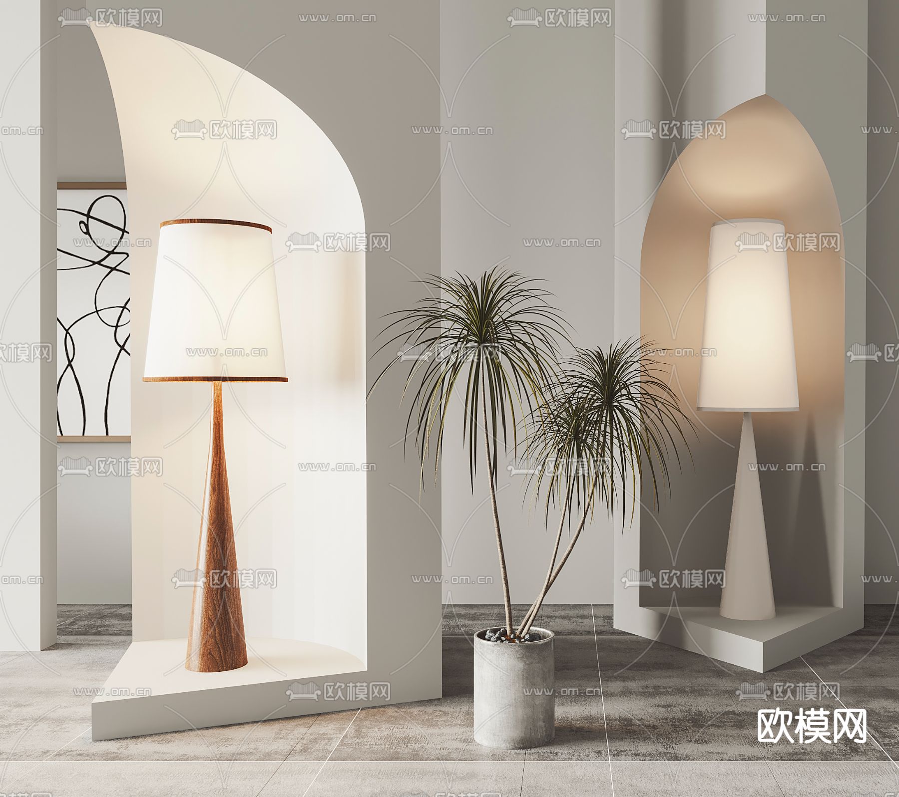 侘寂落地灯组合3d模型下载