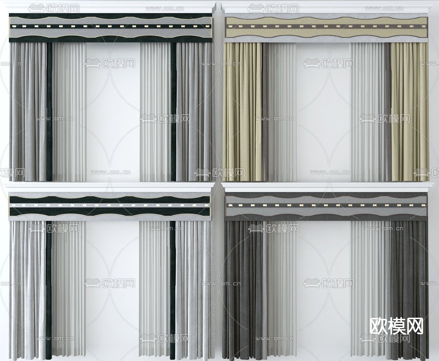 现代窗帘 纱窗3d模型下载