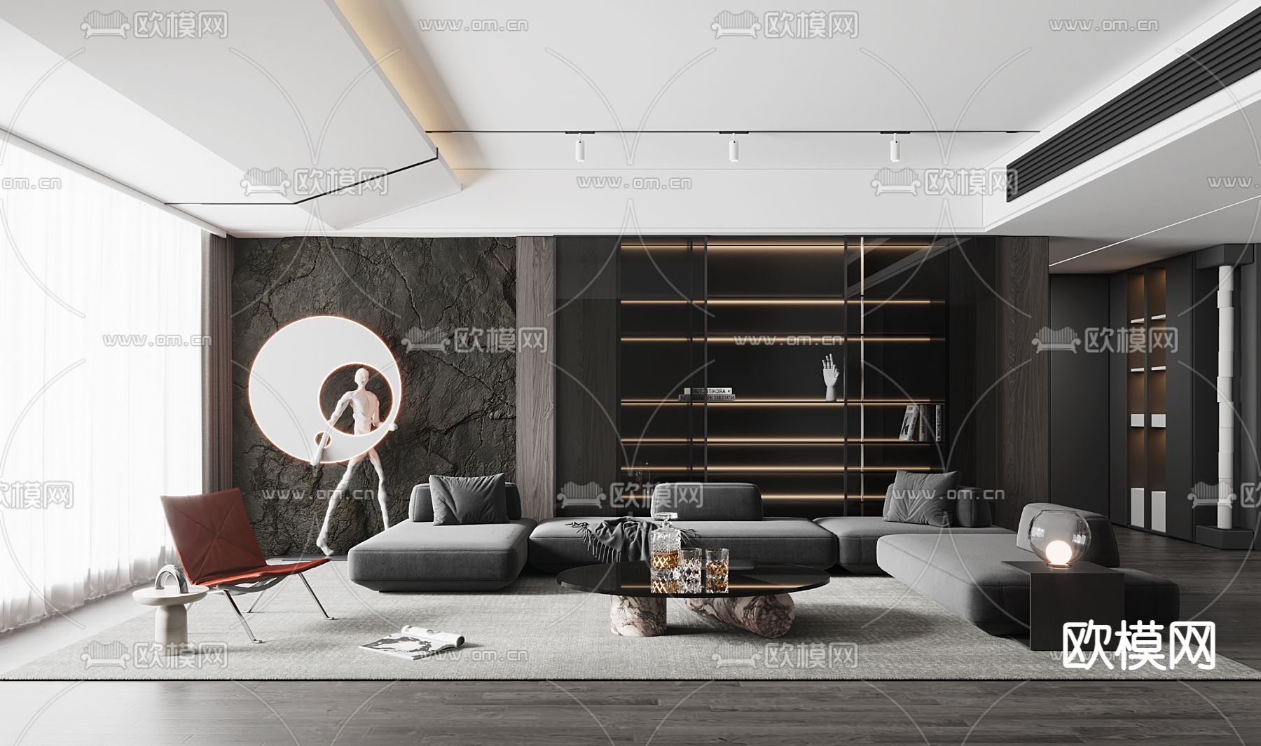 黑白风客厅3d模型下载
