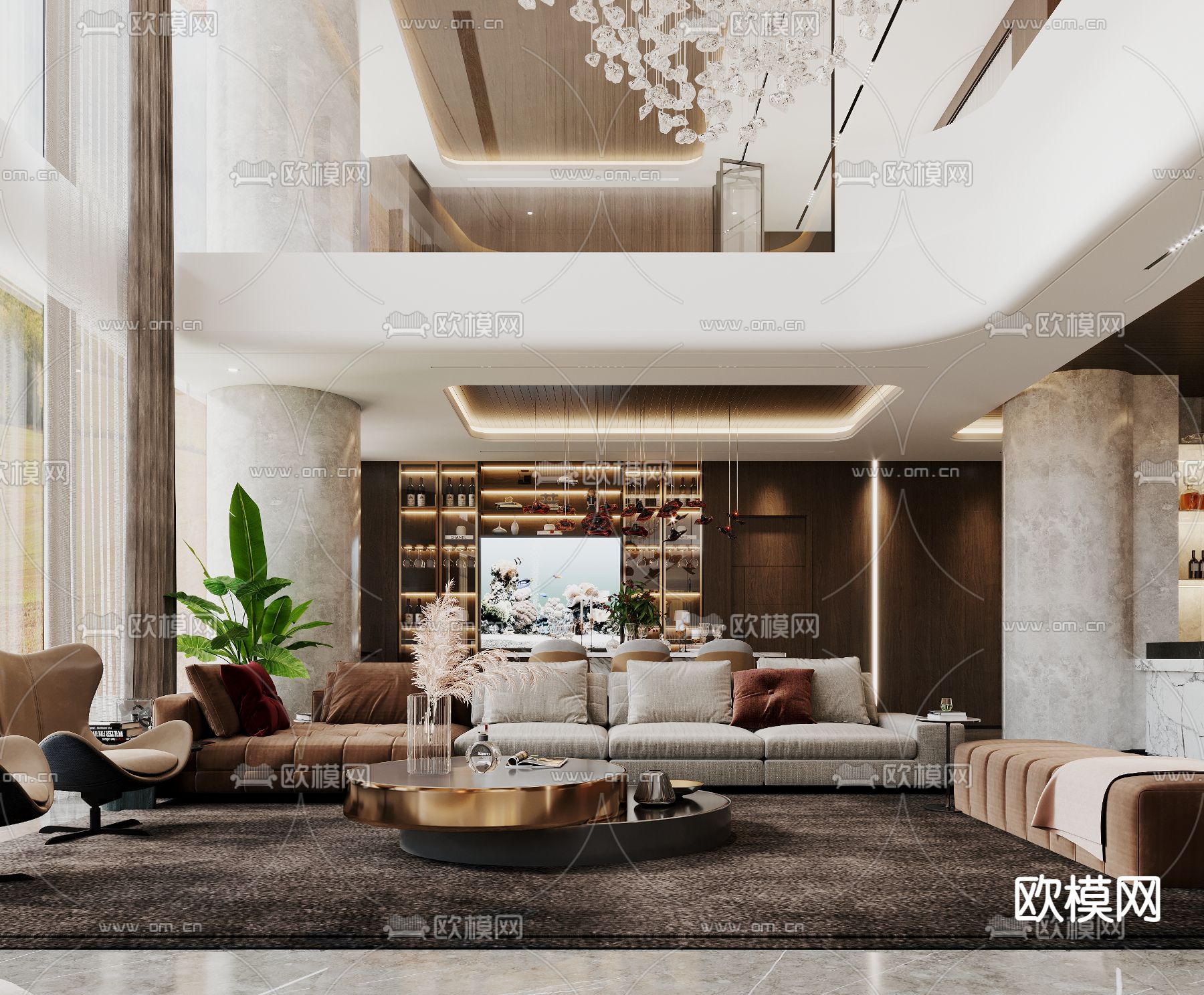 现代别墅客餐厅3d模型下载