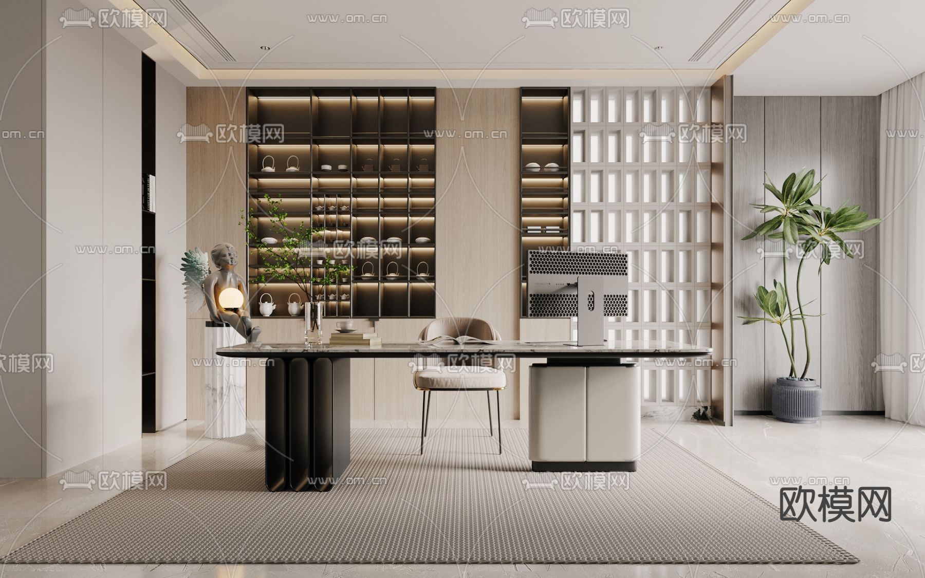 现代书房3d模型下载