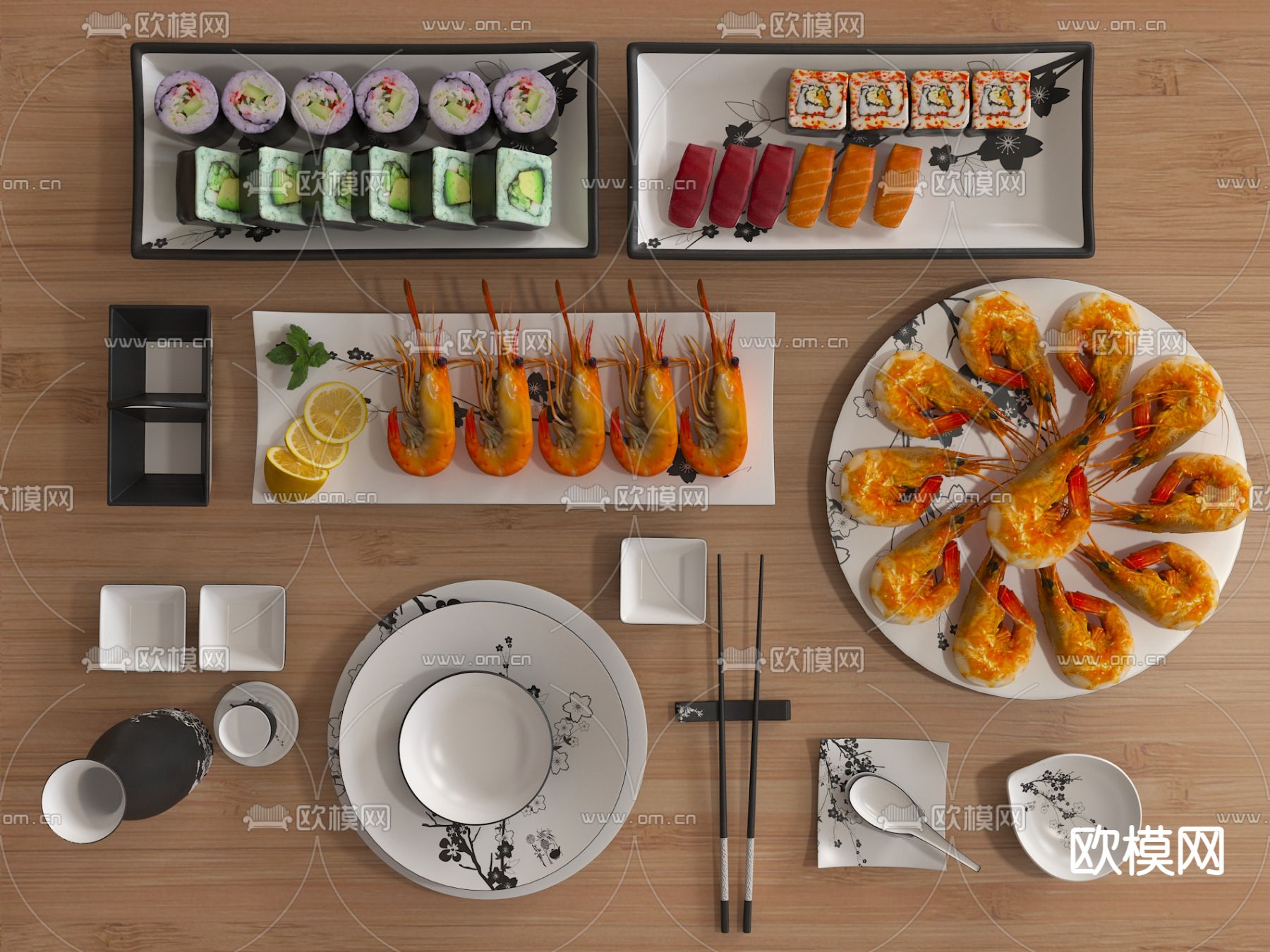 日式寿司大虾拼盘3d模型下载