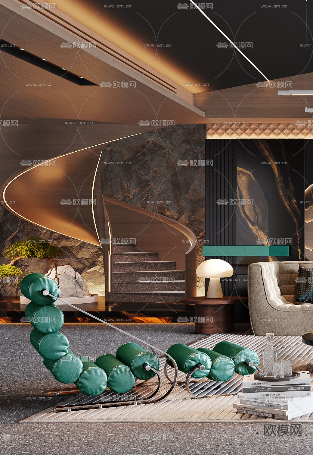 暗黑风客厅3d模型下载（渲染图2）