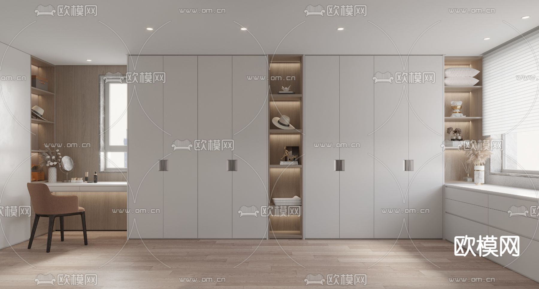 奶油风衣帽间3d模型下载（渲染图2）