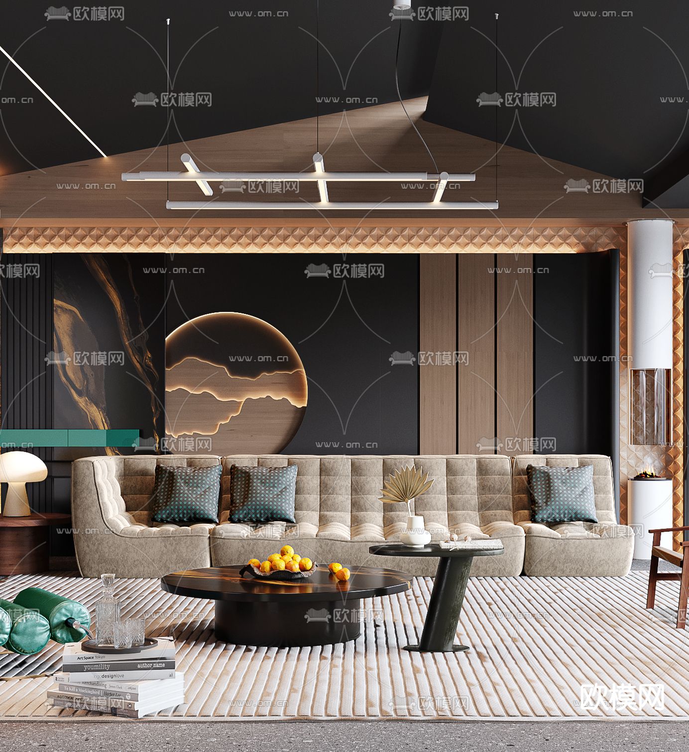 暗黑风客厅3d模型下载（渲染图3）