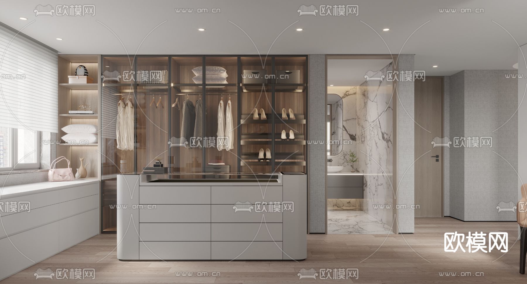 奶油风衣帽间3d模型下载（渲染图1）