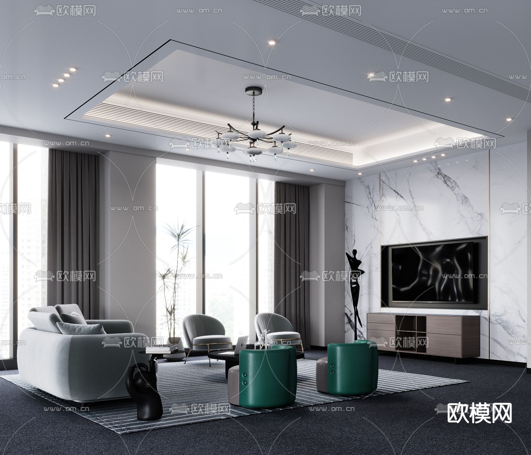 现代客厅3d模型下载_ID12207190_3dmax免费模型-欧模网