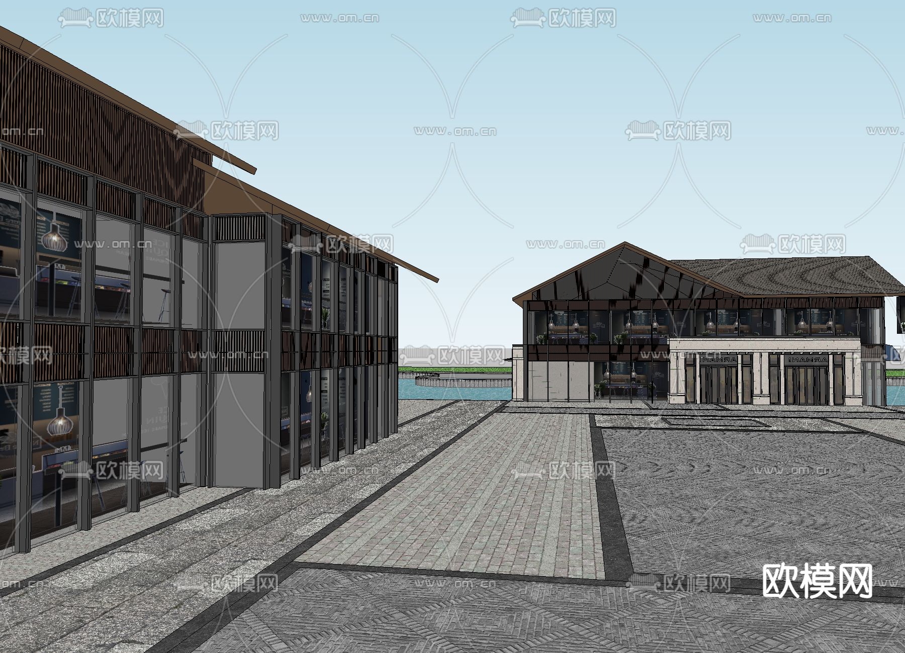 新中式商业街su模型下载（渲染图2）