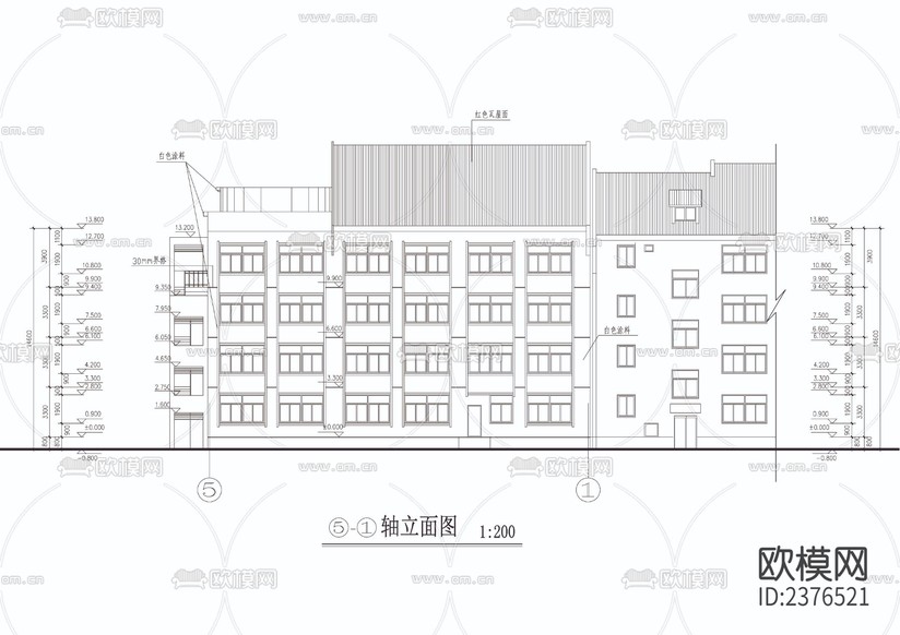 小學平立剖CAD施工圖下載(渲染圖4)