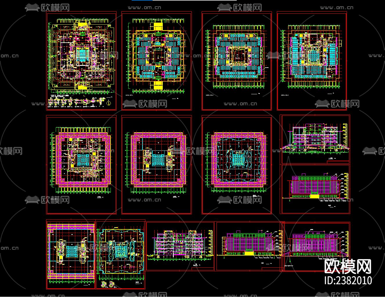 七层师范学院图书馆建筑设计CAD施工图下载（渲染图1）
