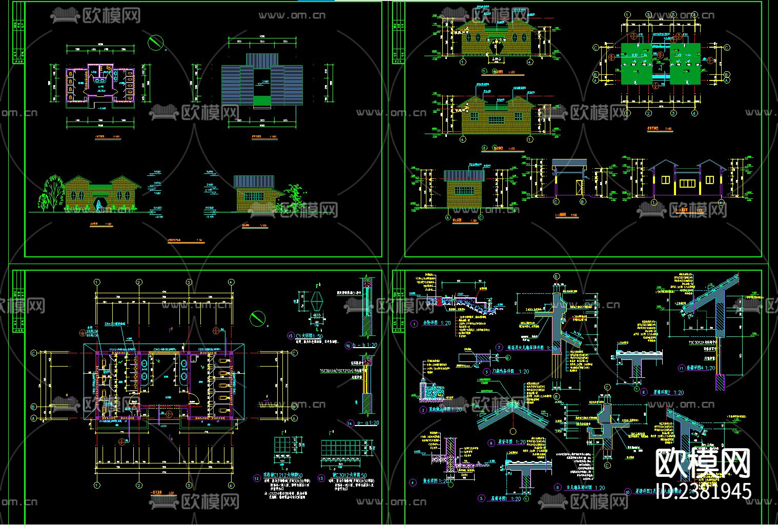 公共厕所CAD施工图下载（渲染图2）