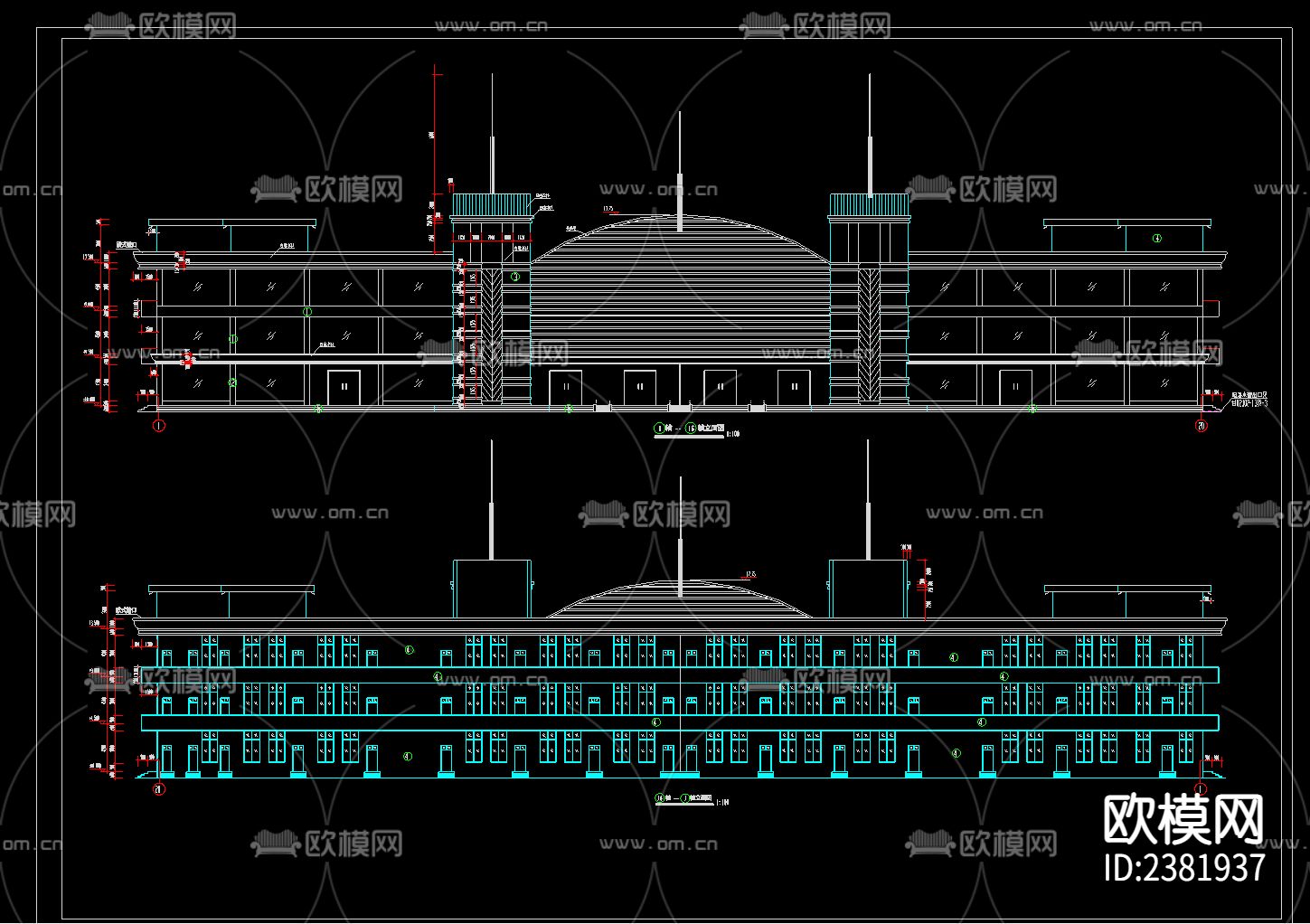 美食城建筑CAD施工图下载（渲染图4）