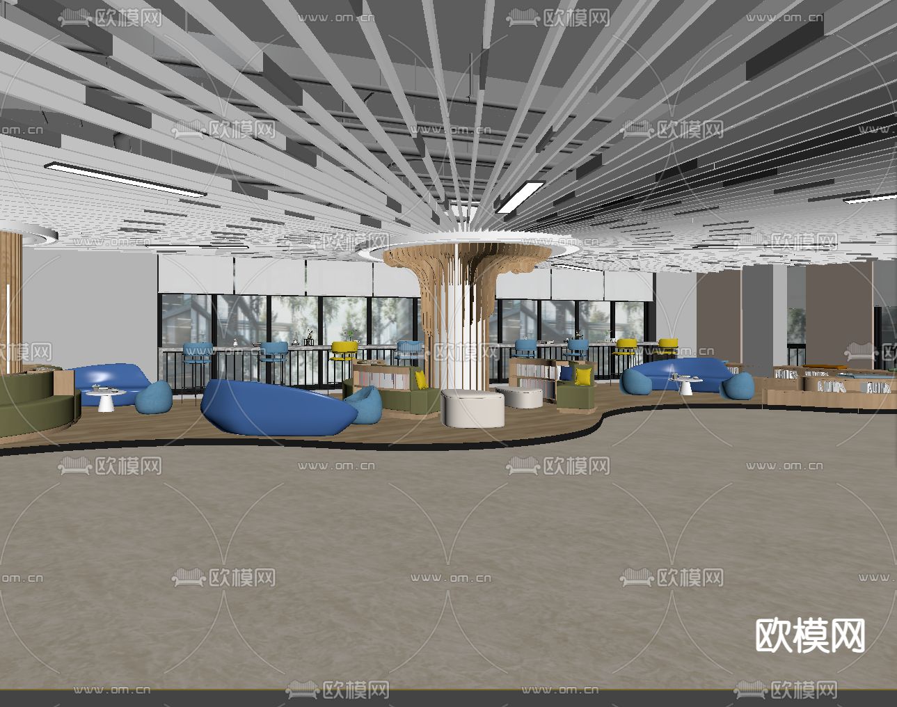 现代办公室 休闲区su模型下载（渲染图2）