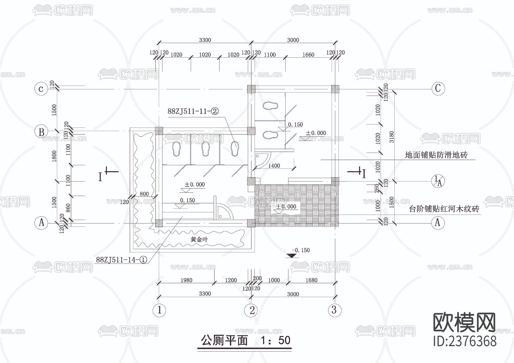 古建公厕建施结施给排水CAD施工图-免费3dmax模型库-欧模网