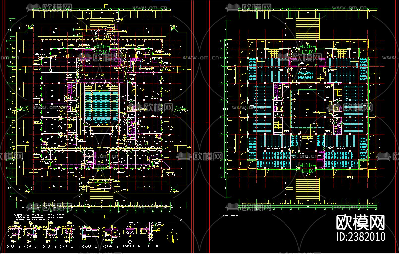 七层师范学院图书馆建筑设计CAD施工图下载（渲染图2）