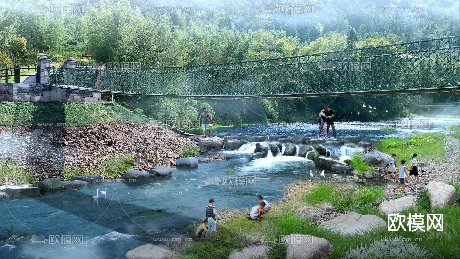 河道园林景观psd下载