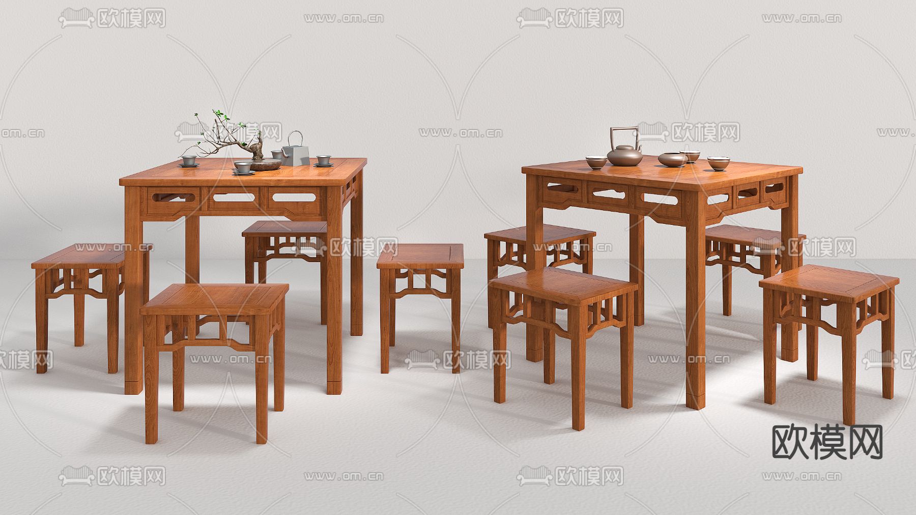 新中式茶桌椅 八仙桌su模型下载（渲染图1）