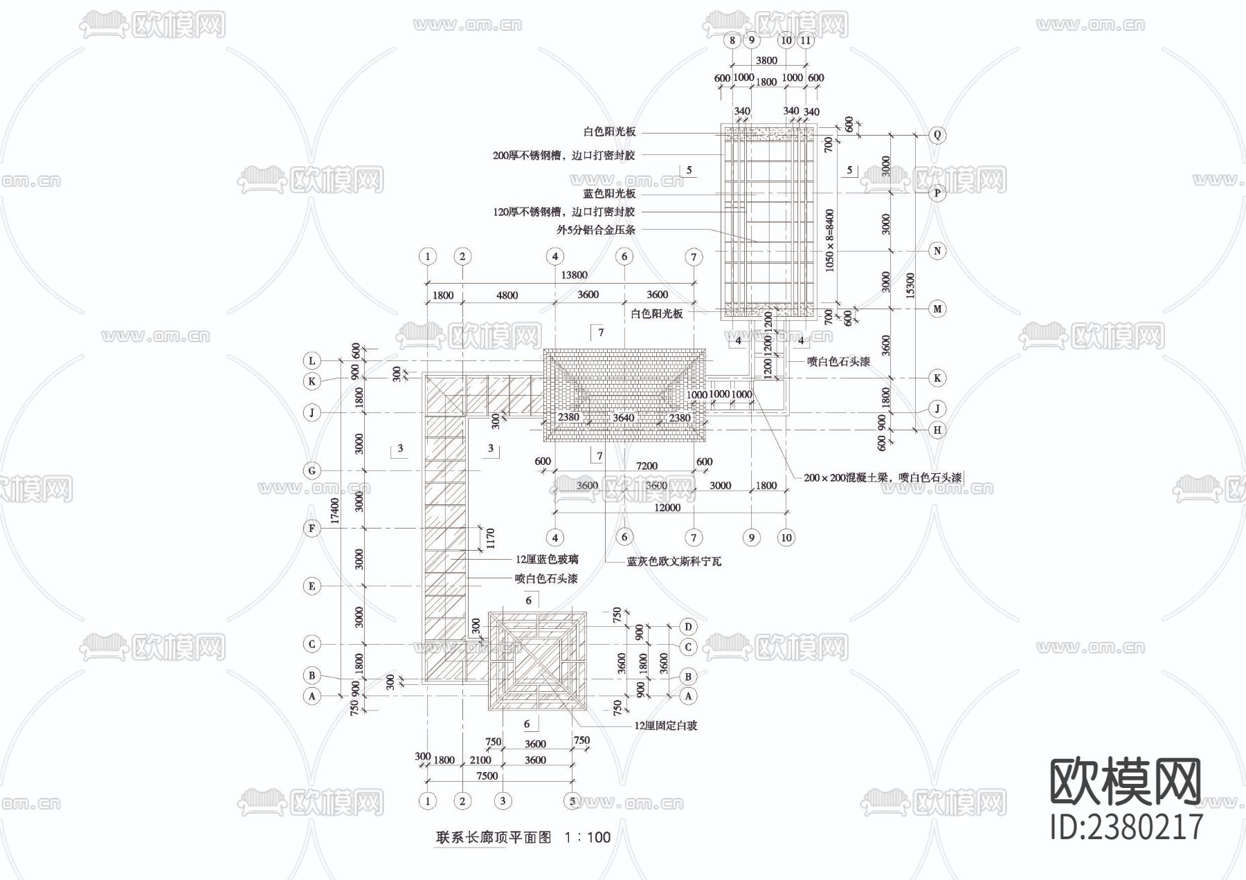 现代长廊详图CAD施工图下载（渲染图2）