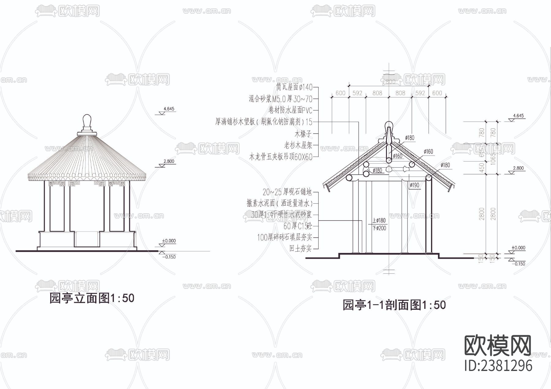 园套亭园亭cad大样图下载（渲染图5）