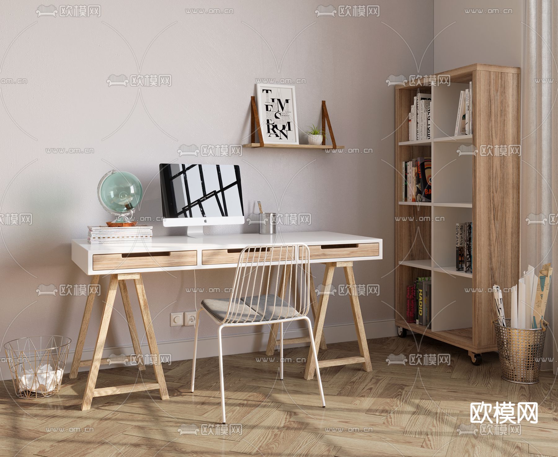 现代书桌椅su模型下载（渲染图1）