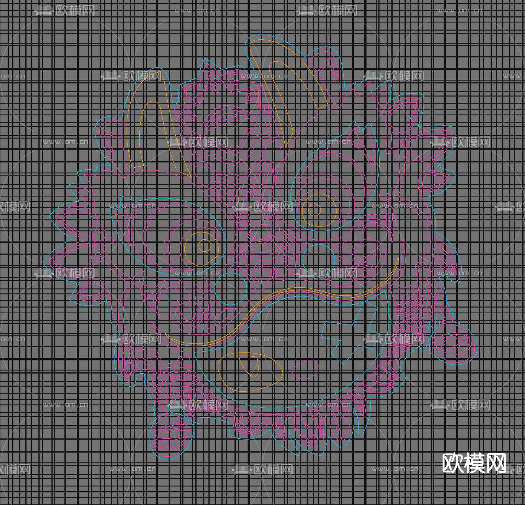 国潮醒狮霓虹灯 装饰灯su模型下载（渲染图2）