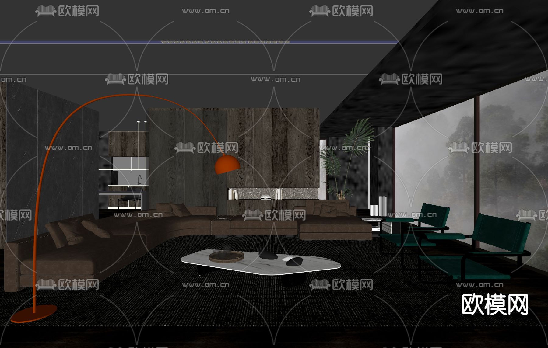 暗黑风客厅su模型下载（渲染图2）