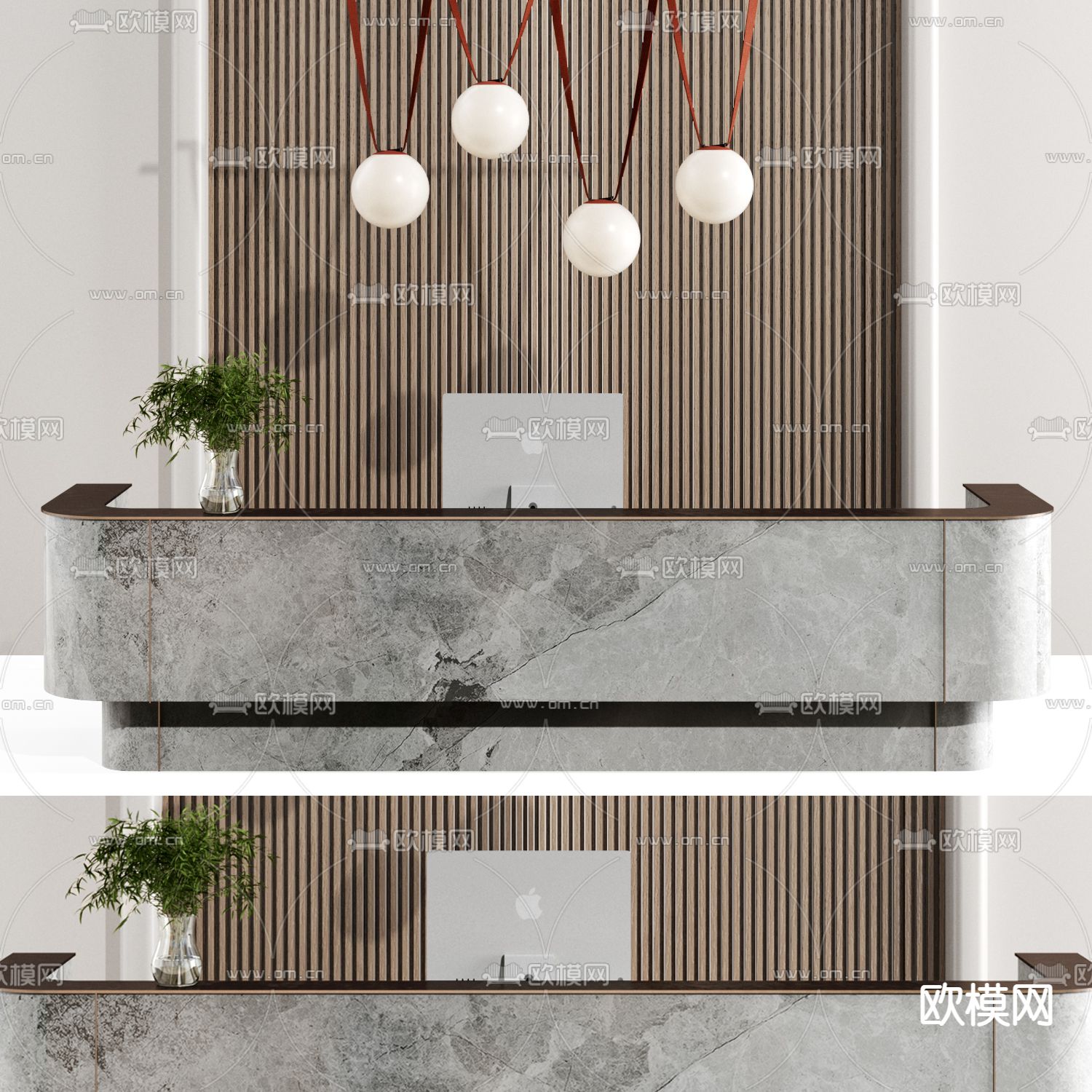 轻奢前台 接待台3d模型下载（渲染图1）
