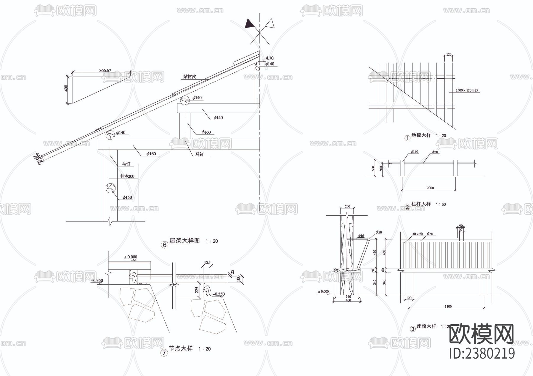 水榭详图CAD施工图下载（渲染图4）