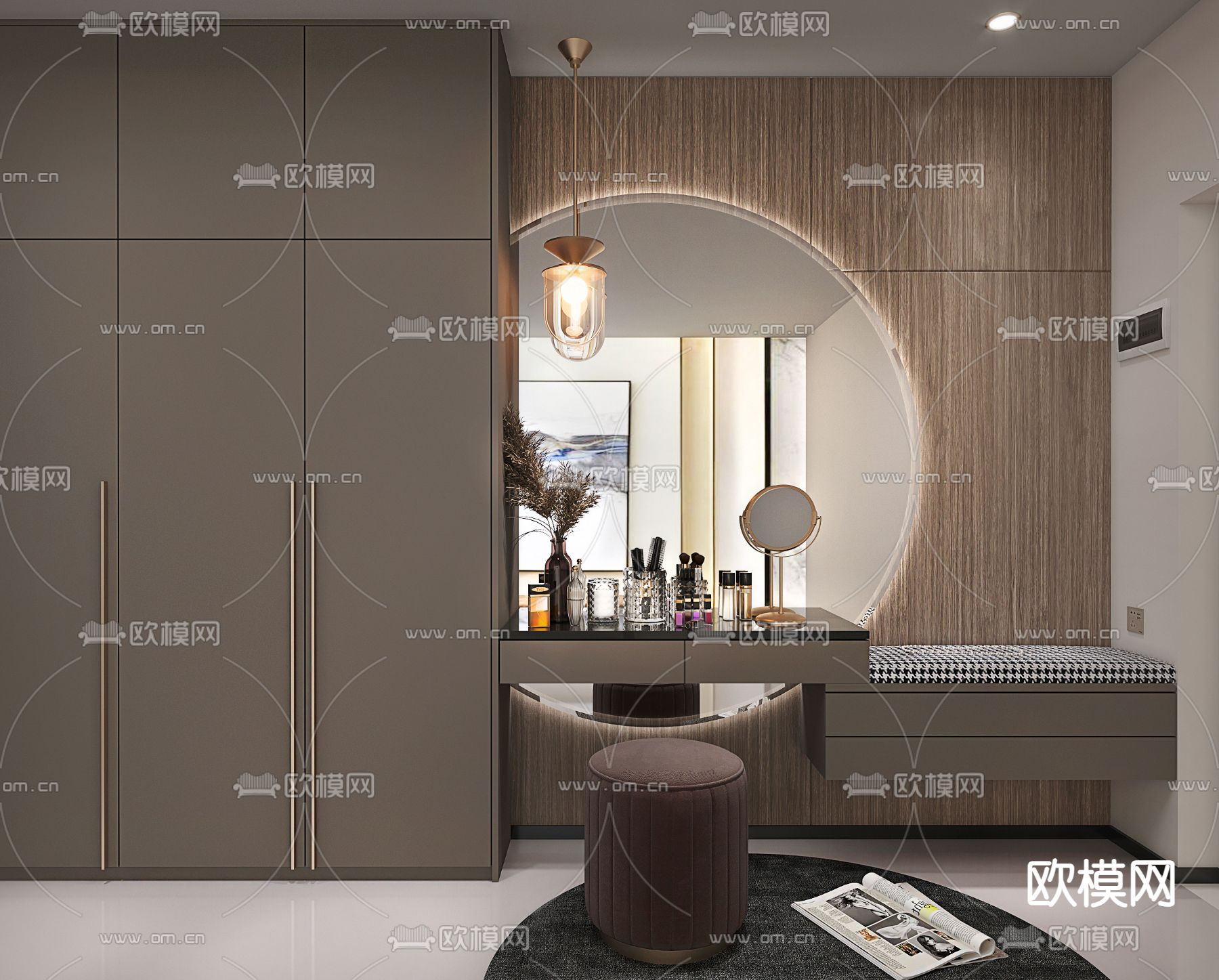 现代梳妆台 化妆镜su模型下载（渲染图1）