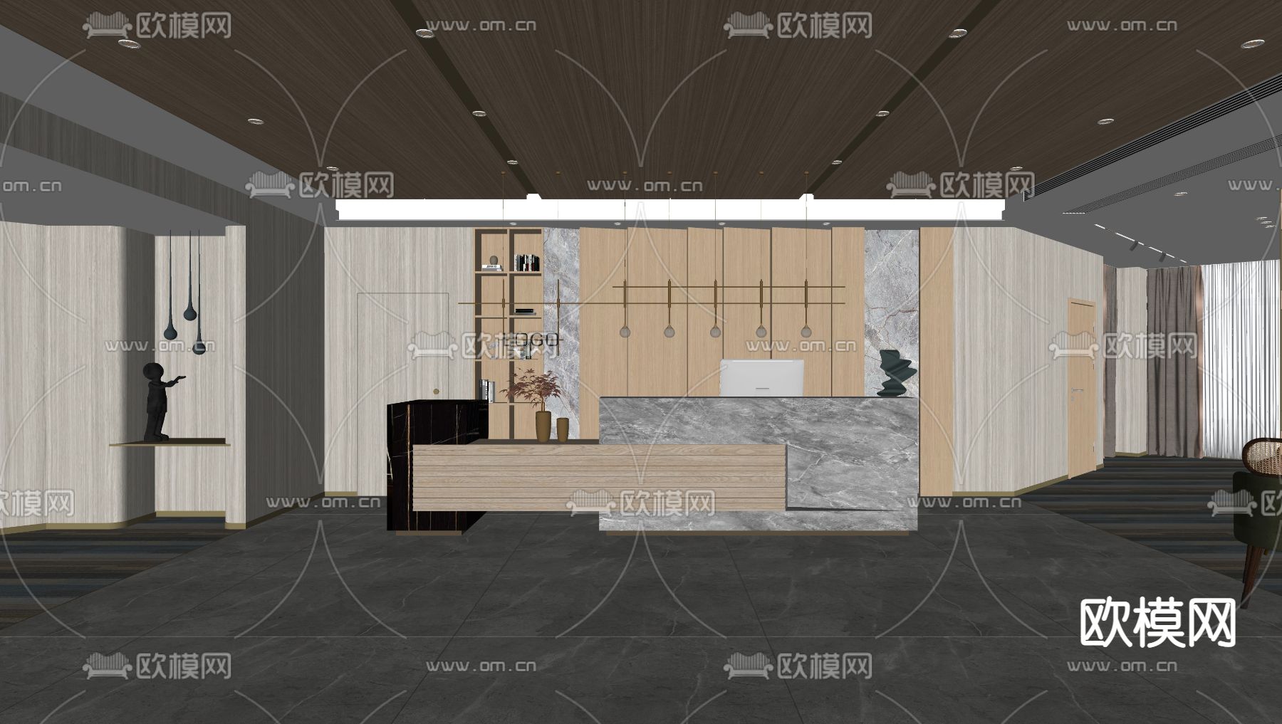 轻奢办公室前台 接待处su模型下载（渲染图3）