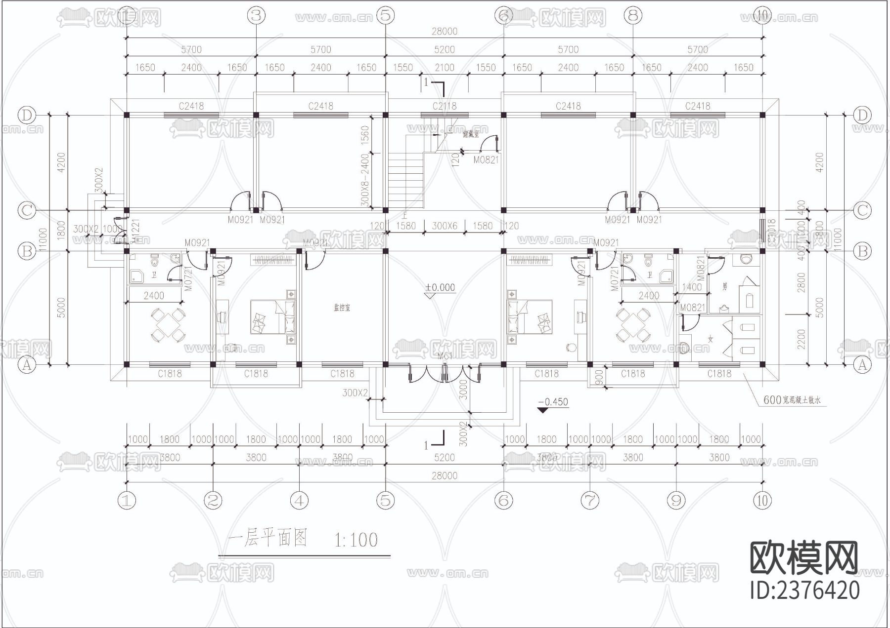 检查院拘留所CAD施工图下载（渲染图2）