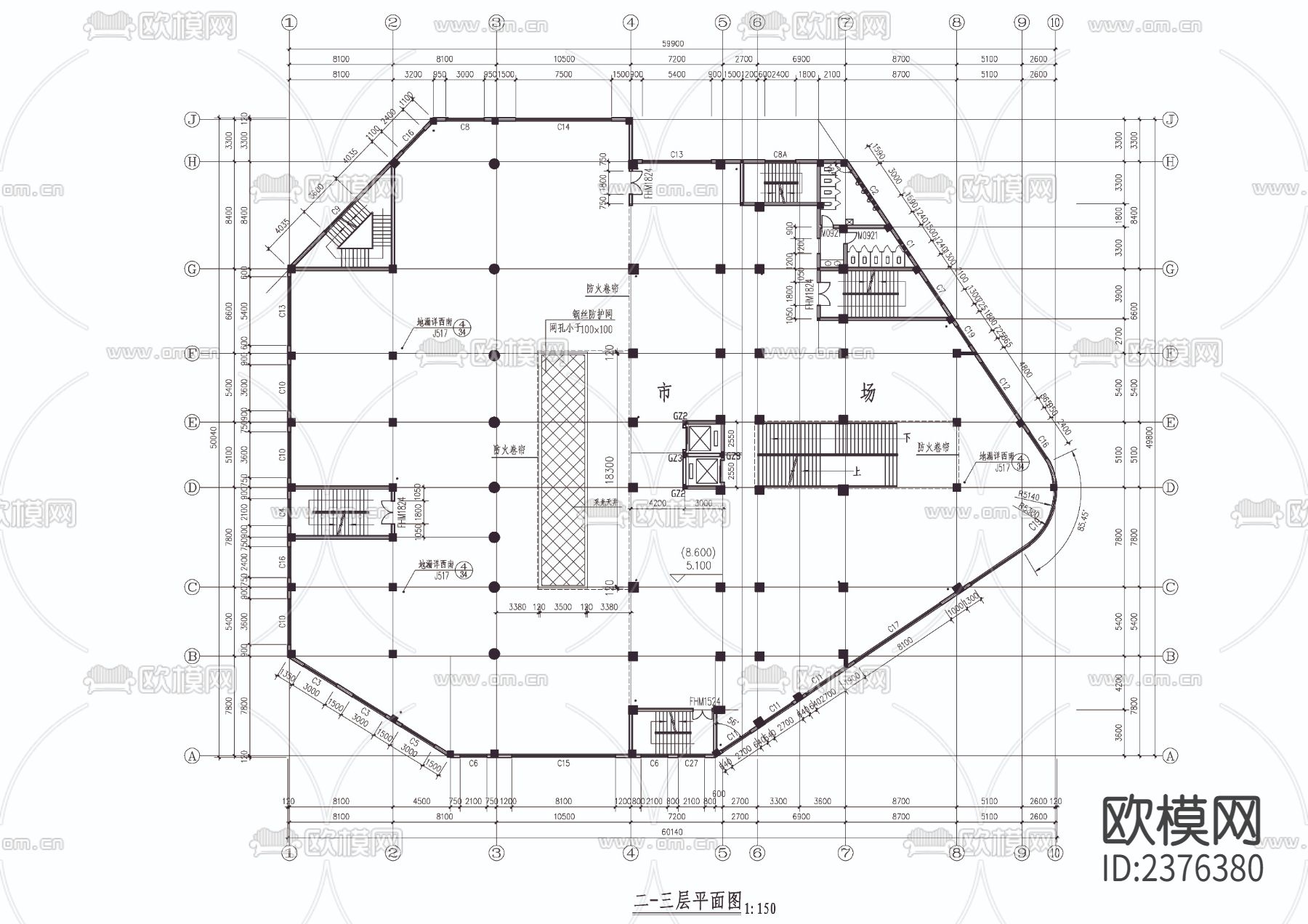 大型农贸市场CAD施工图下载（渲染图4）