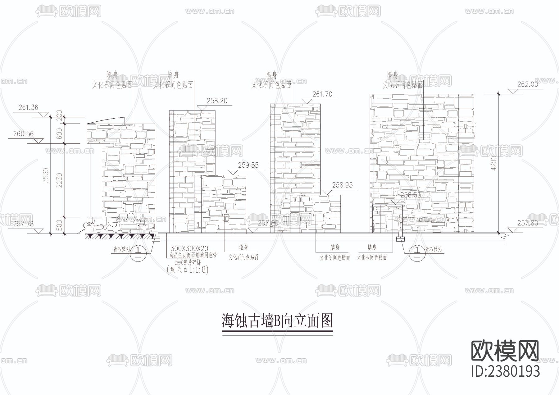 海蚀古墙详图CAD施工图下载（渲染图2）