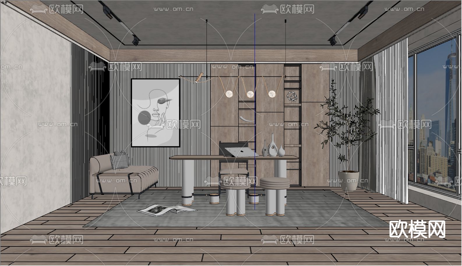 侘寂风书房su模型下载（渲染图2）