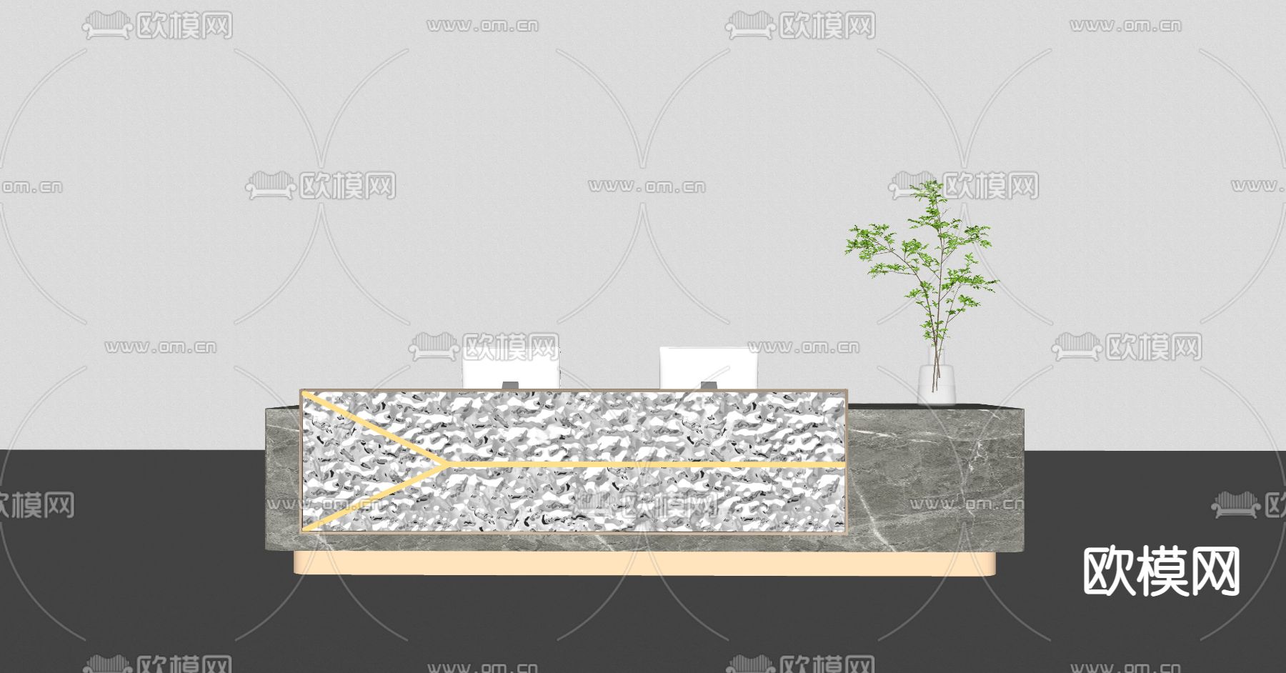现代公司前台 接待台su模型下载（渲染图2）