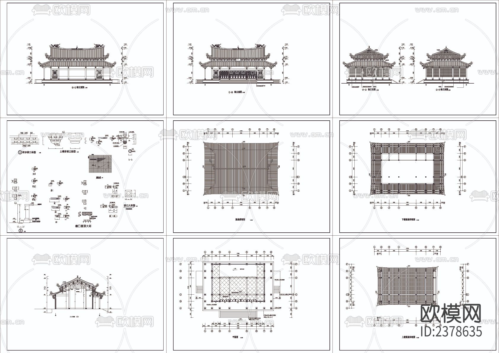 仿古式公园房屋CAD施工图下载（渲染图1）
