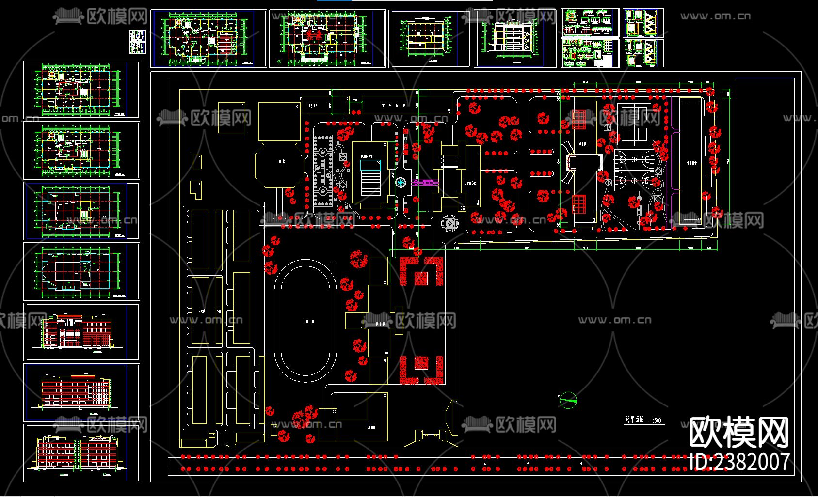 五层学校图书馆建筑CAD施工图下载（渲染图2）