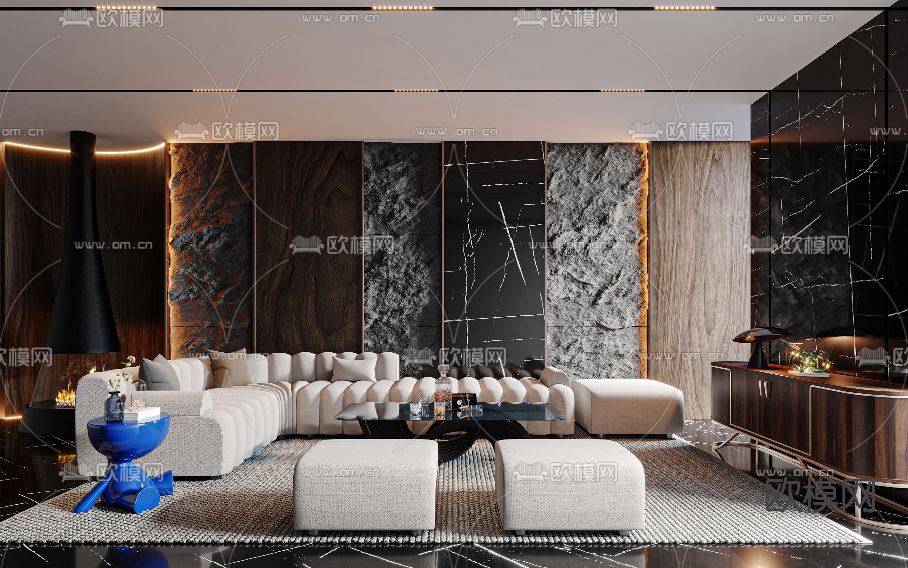 高级灰客厅3d模型下载（渲染图1）