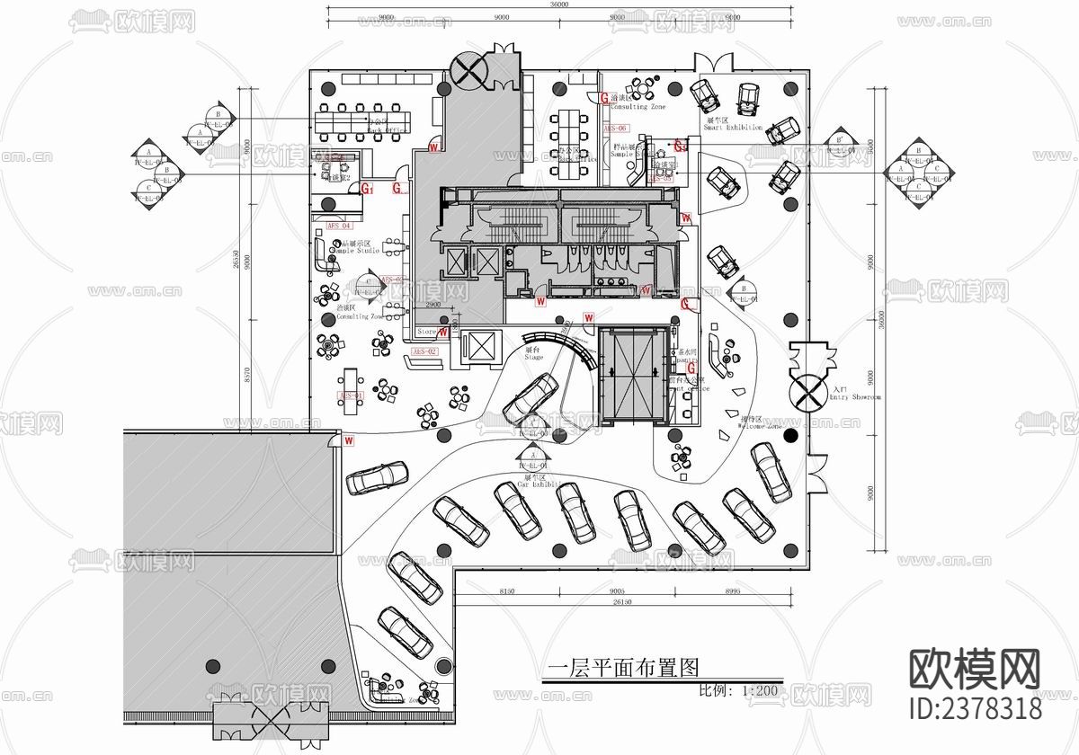 汽车4S销售店CAD施工图-免费3dmax模型库-欧模网