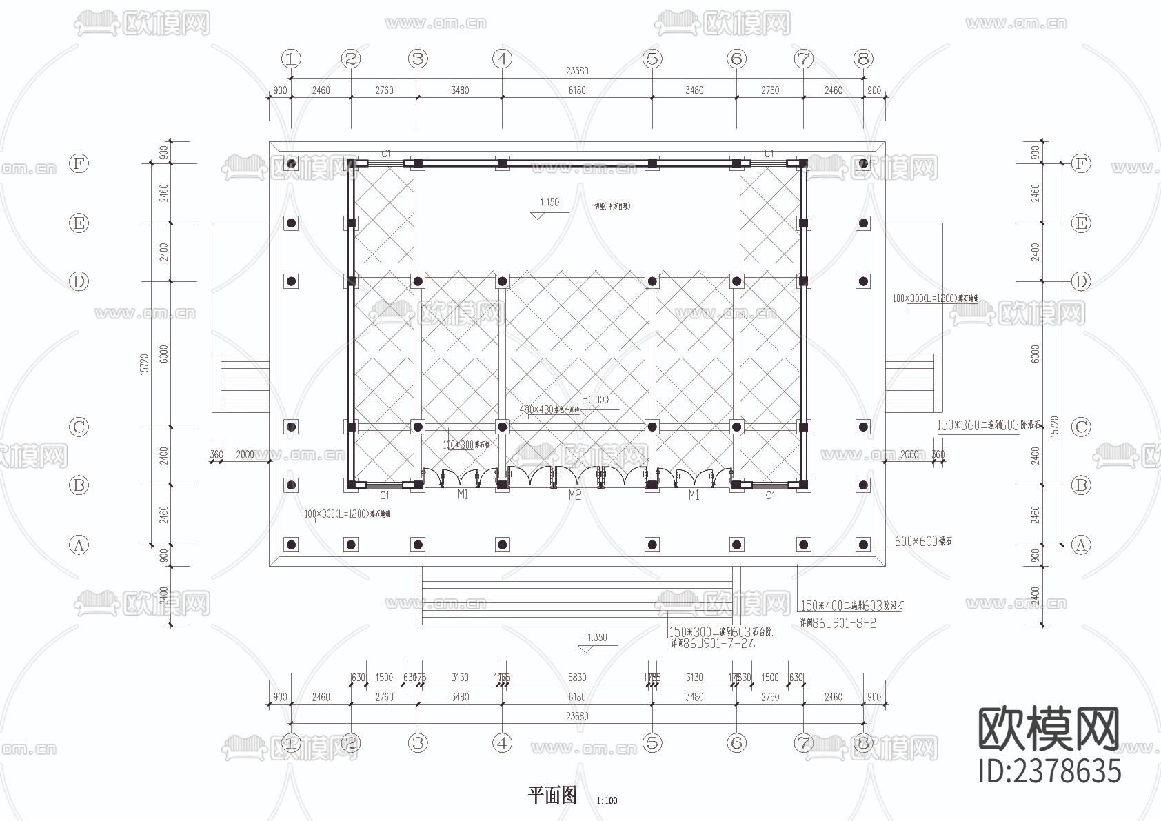 仿古式公园房屋CAD施工图下载（渲染图5）