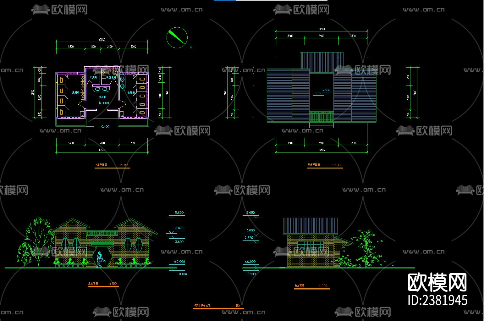 公共厕所CAD施工图下载（渲染图1）
