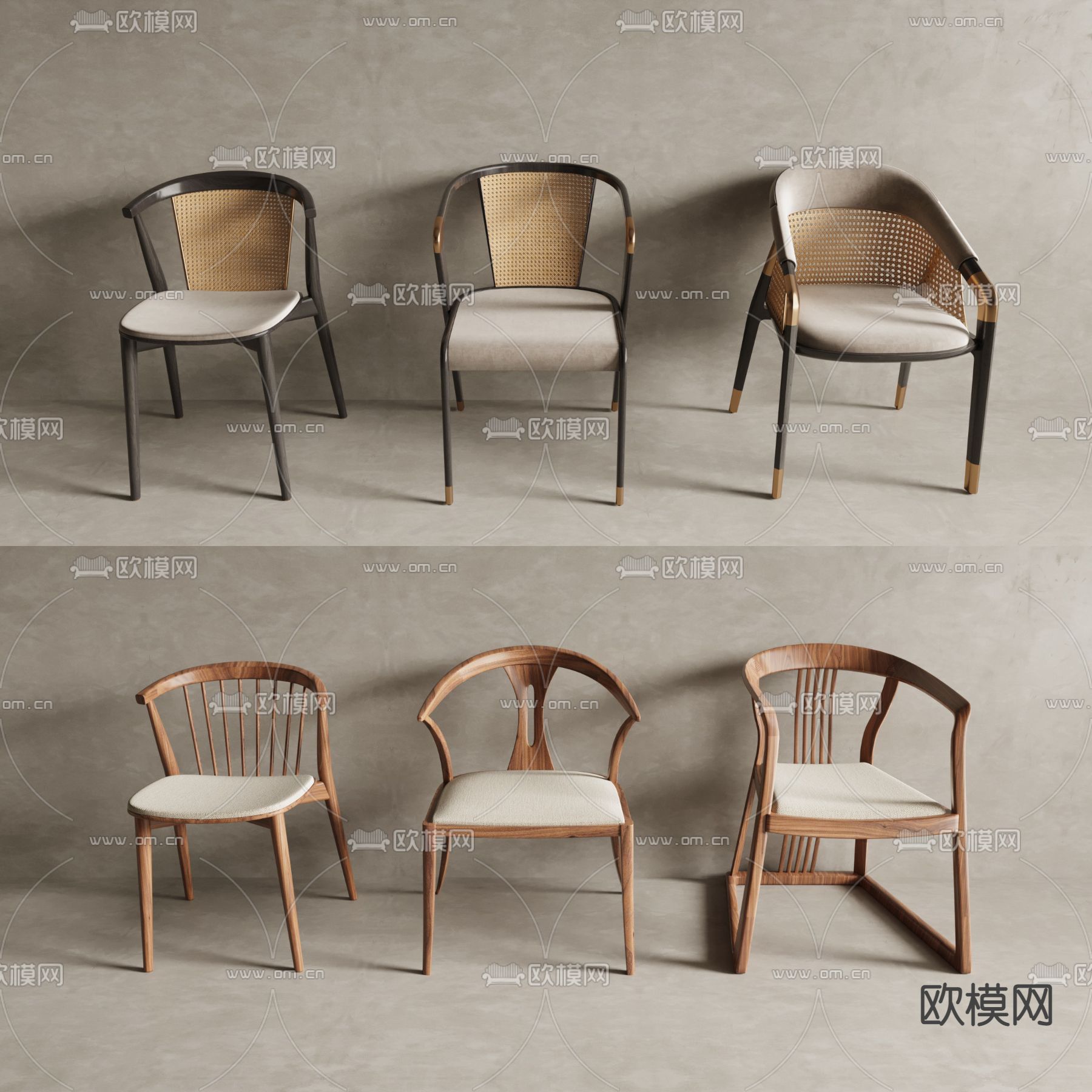 新中式单椅子3d模型下载