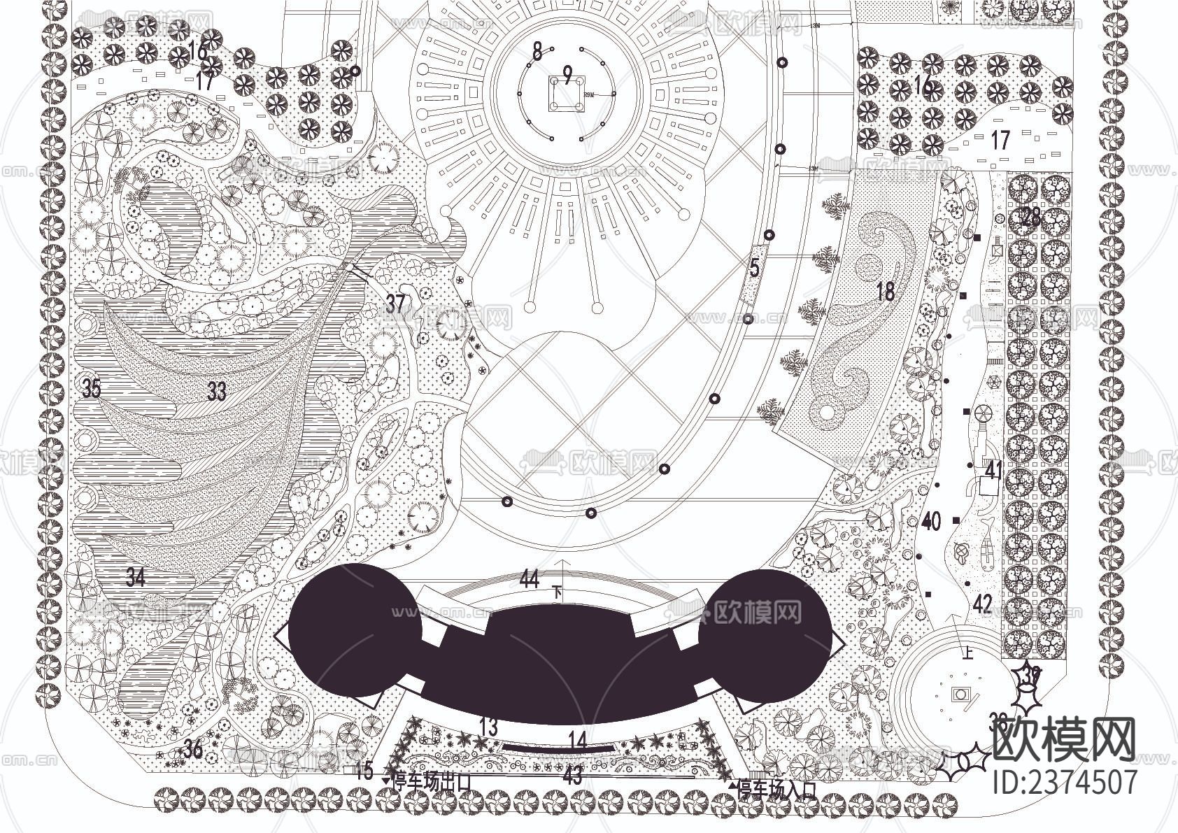 城市综合广场平面规划总平面下载（渲染图2）