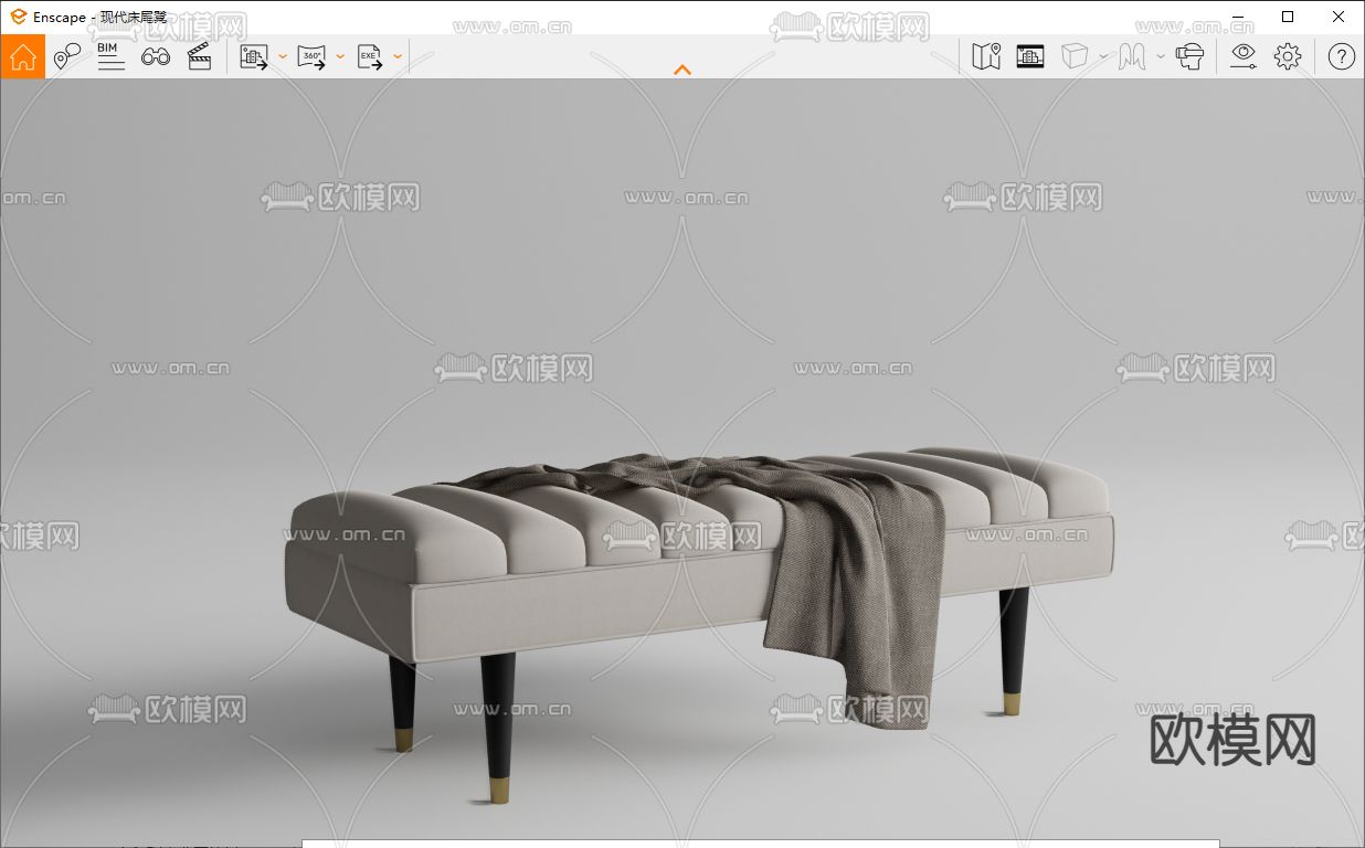 奶油风床尾凳su模型下载（渲染图2）