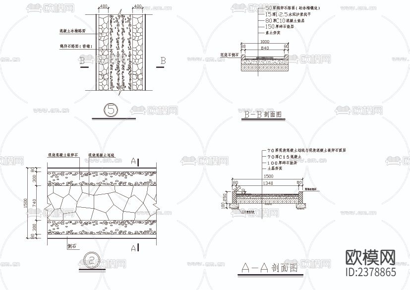 各种园林小路盲道节点大样下载（渲染图2）