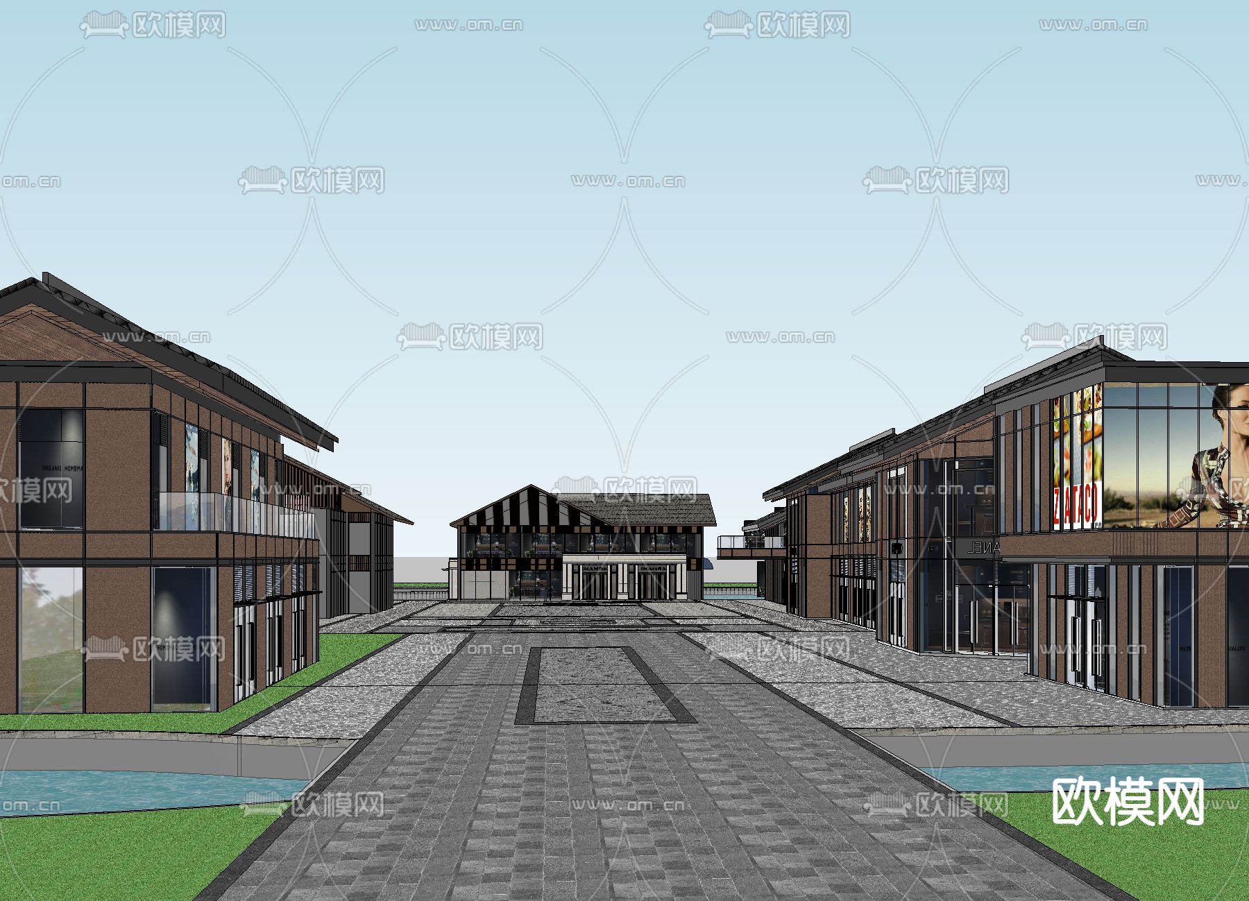 新中式商业街su模型下载（渲染图1）