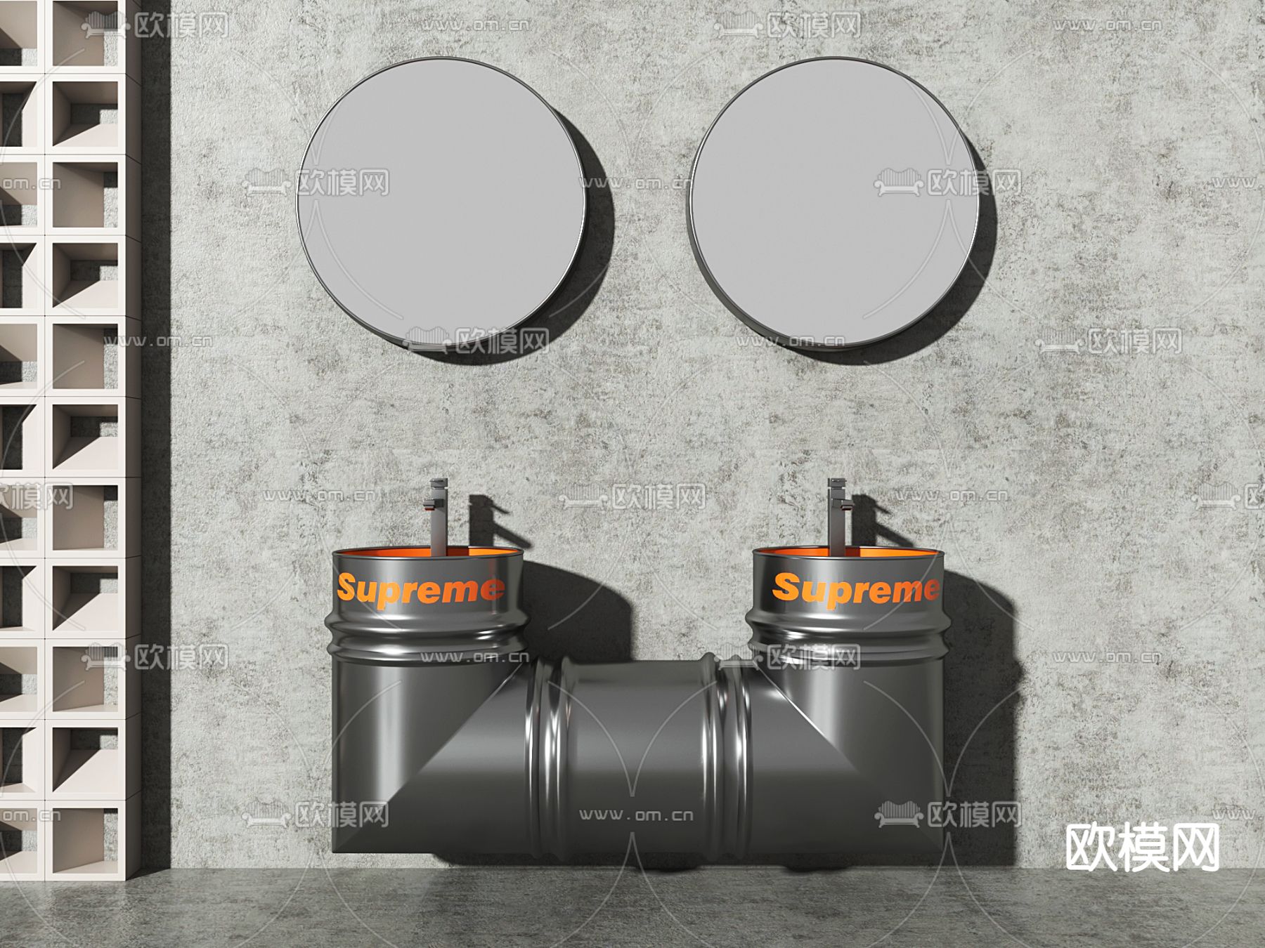 工业风油桶洗手台su模型下载（渲染图1）