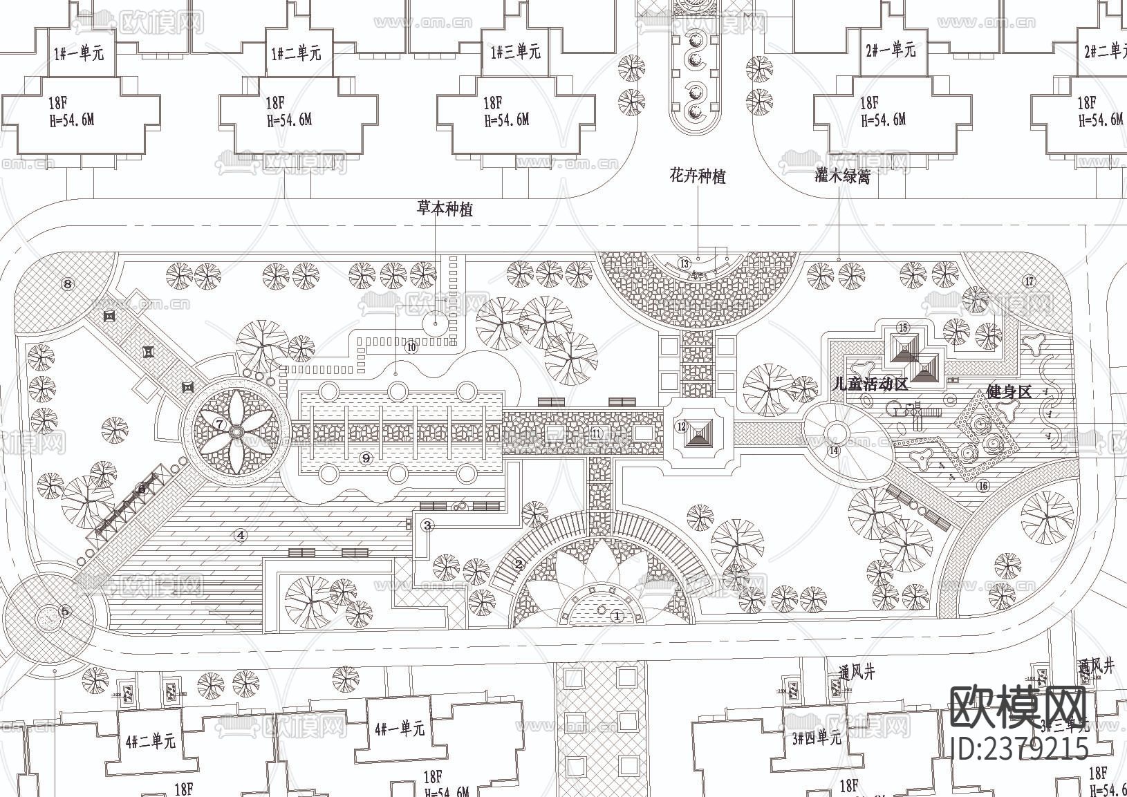 小区中心景观平面CAD施工图下载（渲染图2）