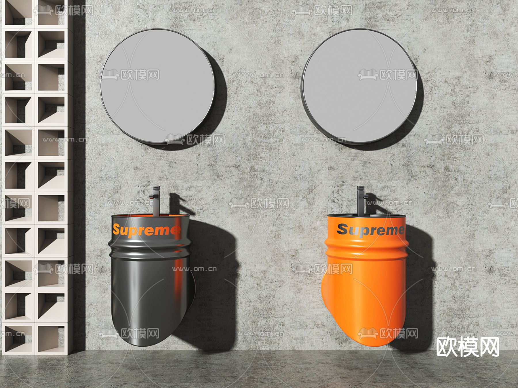 工业风酒桶洗手台su模型下载（渲染图1）
